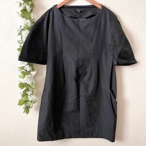 Cotelac 100% Cotton Designer Black Short Sleeve Pocket Shift Dress